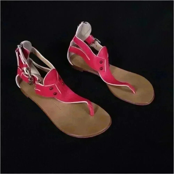 Giuseppe Zanotti Sandal Thong T-Strap Red 6.5 Flat Leather Gladiator Straps 36.5 - Picture 1 of 7